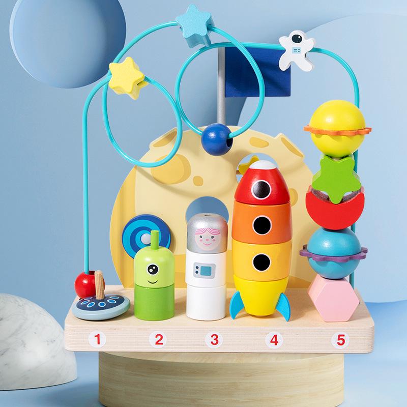 

Wooden Bead Maze and Stacking Blocks: Educational Toy for Children