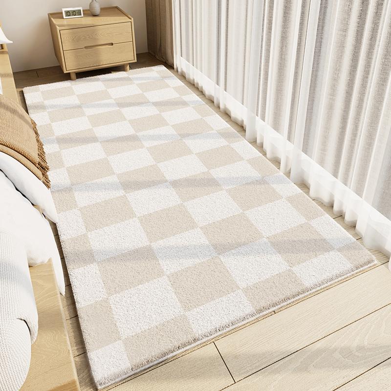 Modern Style Rugs For Bedroom Thicken Plush Living Room Decoration Plaid Carpet Fluffy Sofy Bedside Floor Mat Study Washable Rug