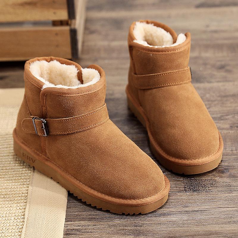EBV New Cowhide Snow Boots Women's Short Boots Short Boots Thickened Fur Integrated Non-slip Bread Shoes Cotton Shoes
