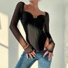 European & American Style Sexy Double Layer Mesh Ruffle Slimming Bodysuit