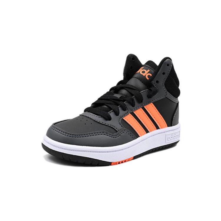 Adidas Neo Hoops 3.0 Mid K Fabric Casual Slip-Resistant Durable Mid-Top Kids Skate Shoes Kids Sneakers Black Orange HQ4492