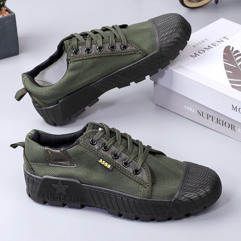 Plastic Sole Labor Insurance Shoes, Construction Site Training Canvas Shoes, Outdoor Farmland Camouflage Military Training Shoes