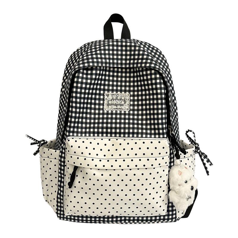 Plaid Backpack Student Class Schoolbag Dot Contrast Backpack