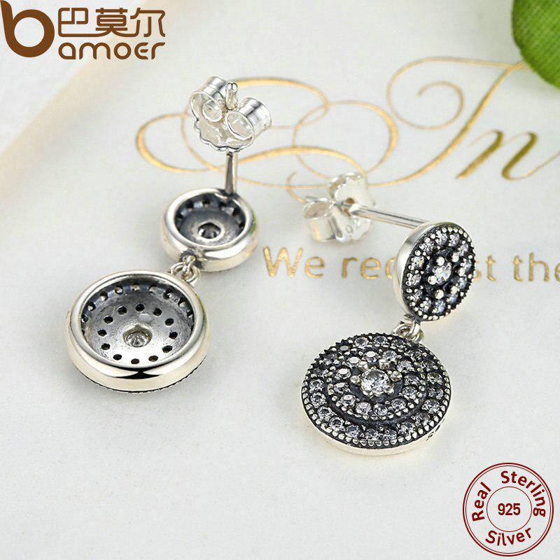 Bamoer Ekte 100 % 925 Sterling Sølv Vintage Elegance øredobber Clear CZ For kvinner Fine smykker