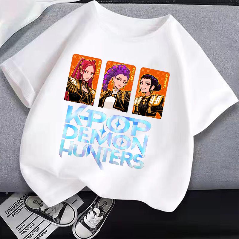New K Pop Demon Hunters Kids T Shirts Cartoon Anime Printed T Shirt Boys Girls Casual Short Sleeves Tops Children's Clothing