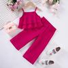 Girls Solid Color Suspenders Summer Suspenders Ruffles + Wide Leg Pants 2 Pieces Dress Set White Cute Elegant Baby Clothes