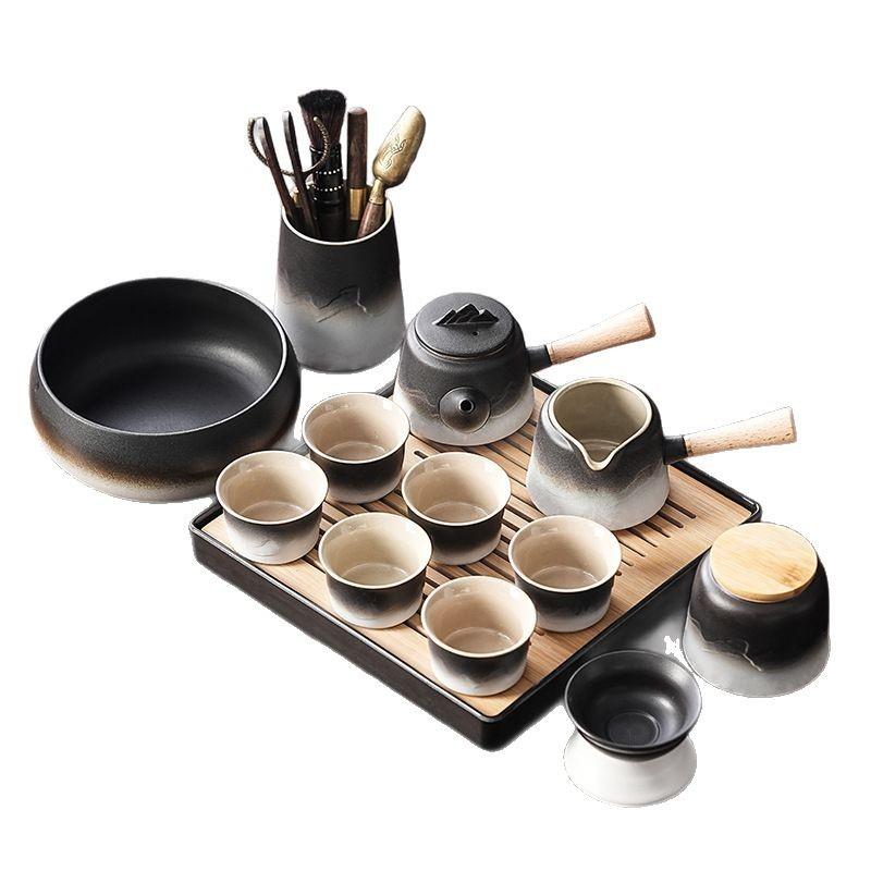 Household kung fu tea set black and white gradual change retro tea tray gift box set