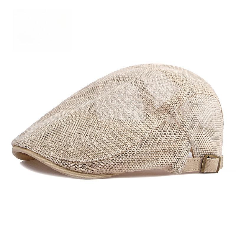 Unisex Summer Hollow Mesh Flat Cap Breathable Vintage Beret Hat Solid Color Ivy Cabbie Cap for Men Women Adjustable Lightweight Sun Hats