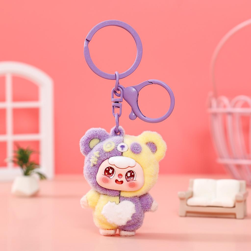 Cute Flocking Color Matching Bean Bag Cute Doll Keychain Pendant Girl Heart Bag Accessories Tide Play Live Stream