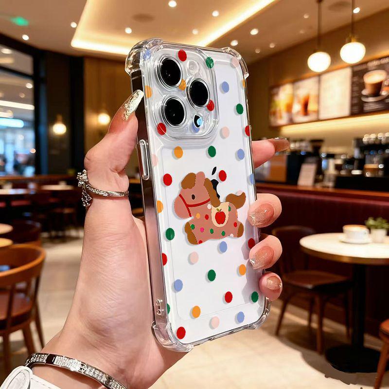 

Durable Four-Corner Anti-Drop Polka Dot Cartoon Horse Case for iPhone 12/13/14/15 Pro Max Apple 14 Pro Max