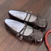 In Stock Rockfish Patent Leather Mary Jane Ballet Flats with Double Strap Bow - Women's Round Toe Low-Cut Shoes