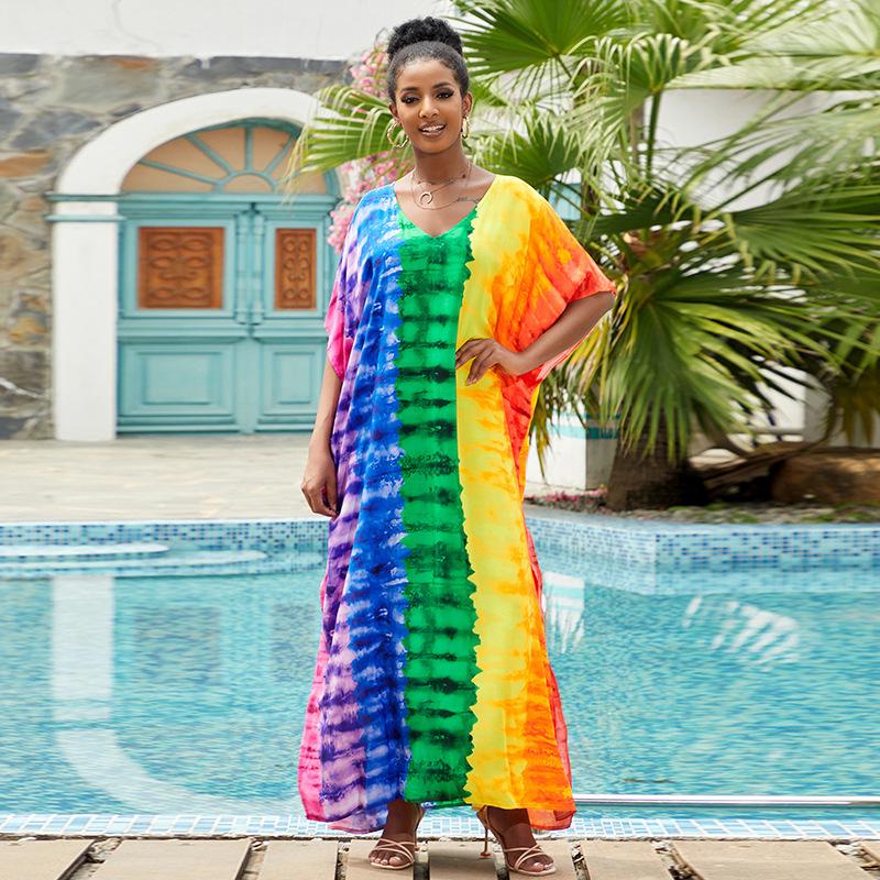 2023 European & American Cotton Beach Cover-up: Loose Robe-Style Long Dress Swimsuit Outerwear for Women