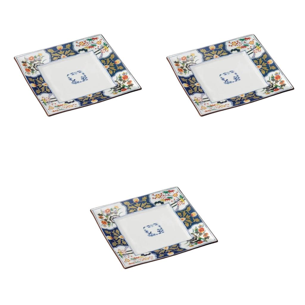 Set of 3 Dyed Nishiki Pattern 8 Square Plates x x Large Square Arita Setomonohonpo No. [23.5 23.5 2.5 cm] Plates, Ware,