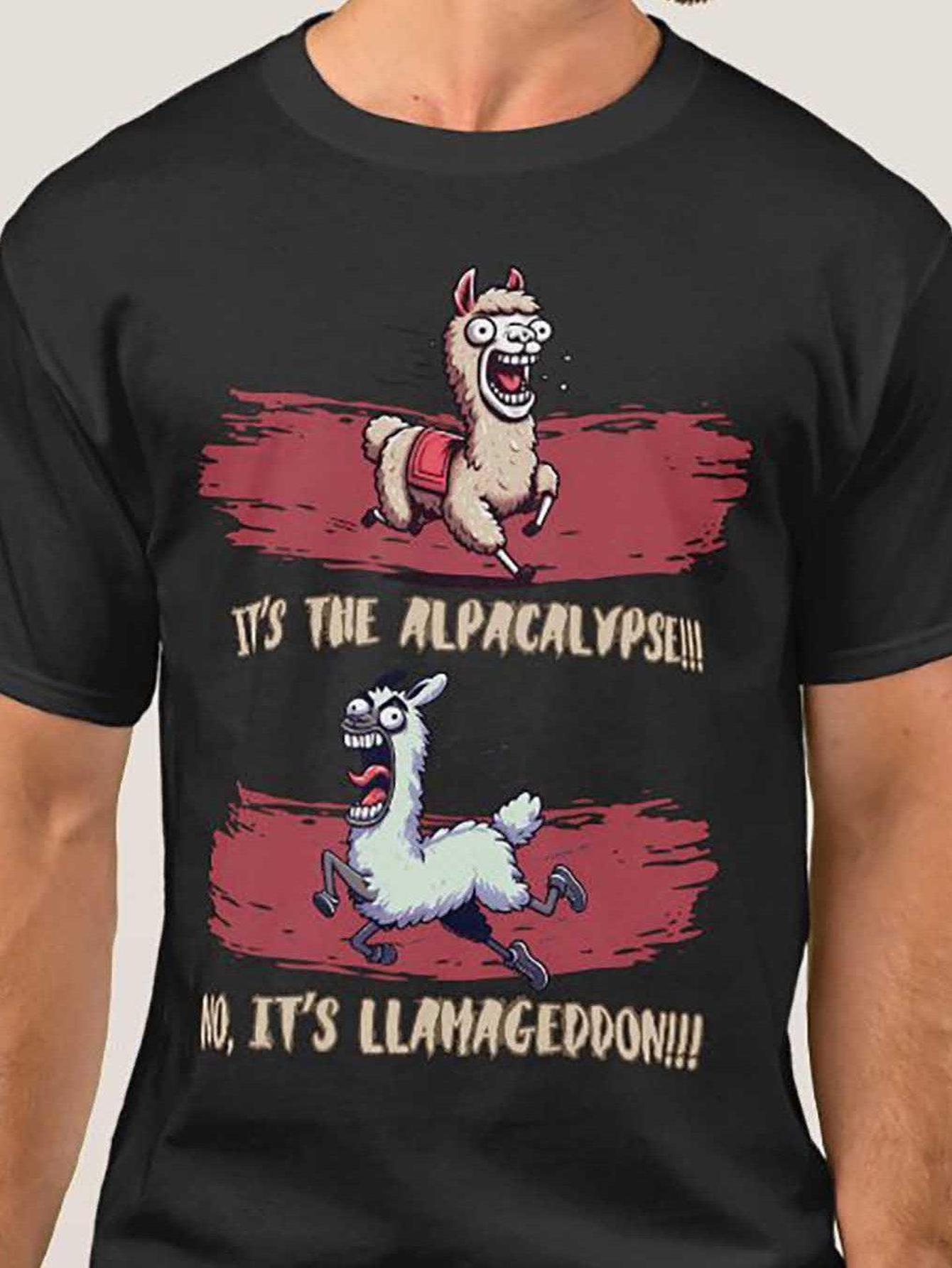 

Funny Alpaca Apocalypse T-Shirt - It s Alpaca Doomsday!! Running Llama Graphic Tee - Black Casual Shirt for & - Summer Humor Collectible Apparel XXL