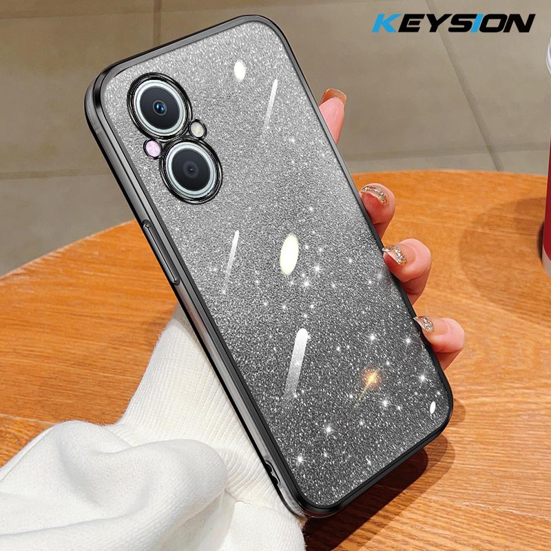 KEYSION Luxury Plating Glitter Phone Case for OPPO Reno8 Z 5G Transparent Soft TPU Shockproof Back Cover for OPPO Reno7 Z 5G for OPPO Reno8 Z 5G чёрный