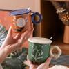 Retro Oil Painting Style Ceramic Mug with Lid Spoon Office Drinking Cup Girls Home Milk Cup Design Sense