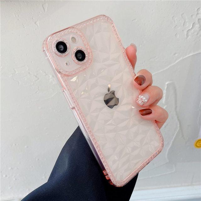 Crystal Clear Slim Diamond Pattern Phone Case For Iphone 14 Pro 13 12 11 Pro Max X Xr Xs Max Soft Transparent Shockproof Cover