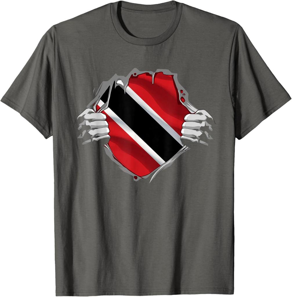 Trinidad Flag Ripped Shirt Trini Roots Men's Graphic Print Cotton Short Sleeve Casual T-Shirt