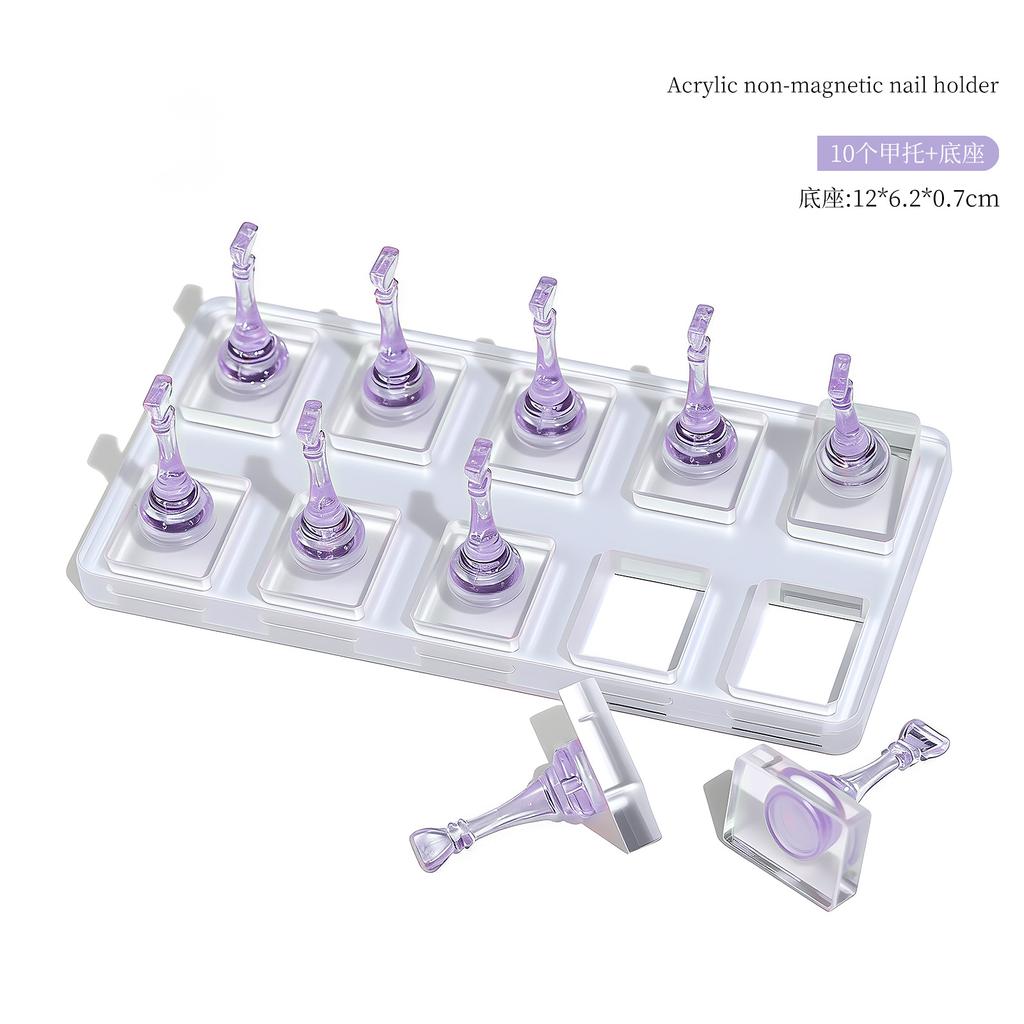 5/10Grid Non-Magnetic Nail Acrylic Display Stand Transparent Holder For Practice Showing Shelf False Nails Holder DIY Salon Tool