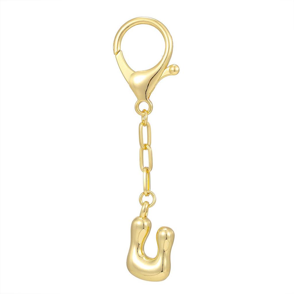18K Gold Bubble Initial Pendant Keychain