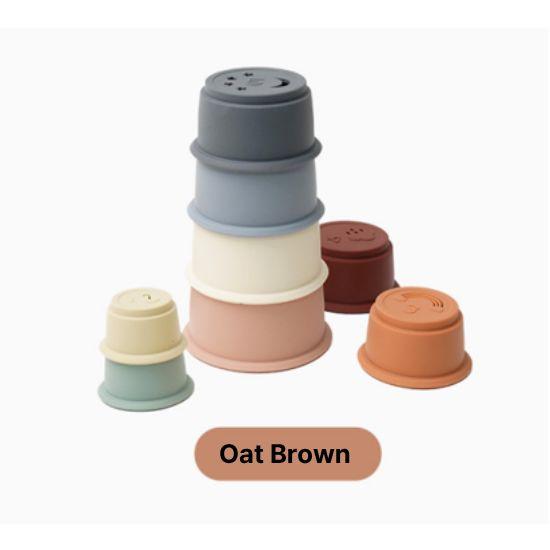 Atti Rabbit Kids Silicone Stacking Cup Toy Baby Fine Motor Skill Development Toy Oat Brown