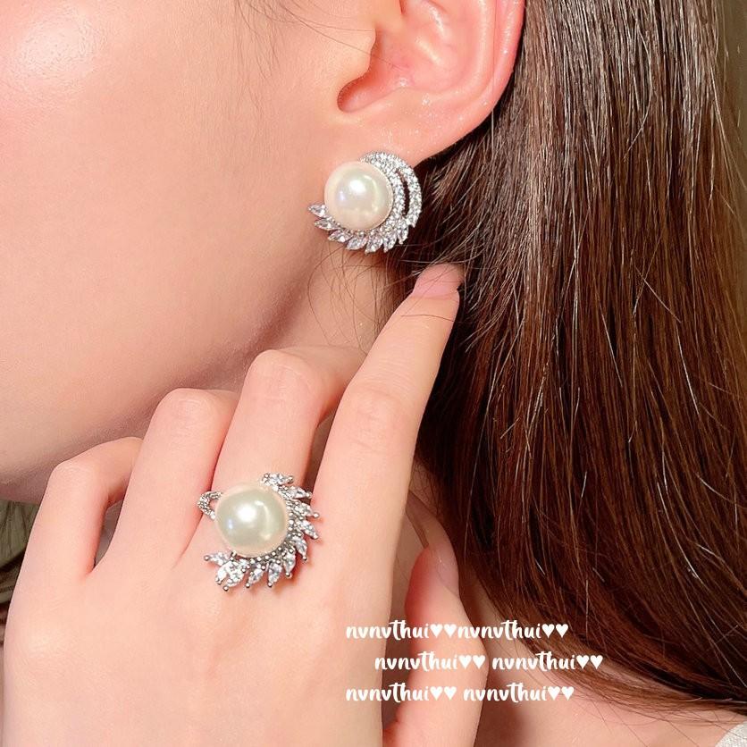 Vintage Flowering Water Drop Gem Pearl Earrings, Baroque, South Ocean, Whirlpool Pearl Zircon Ring