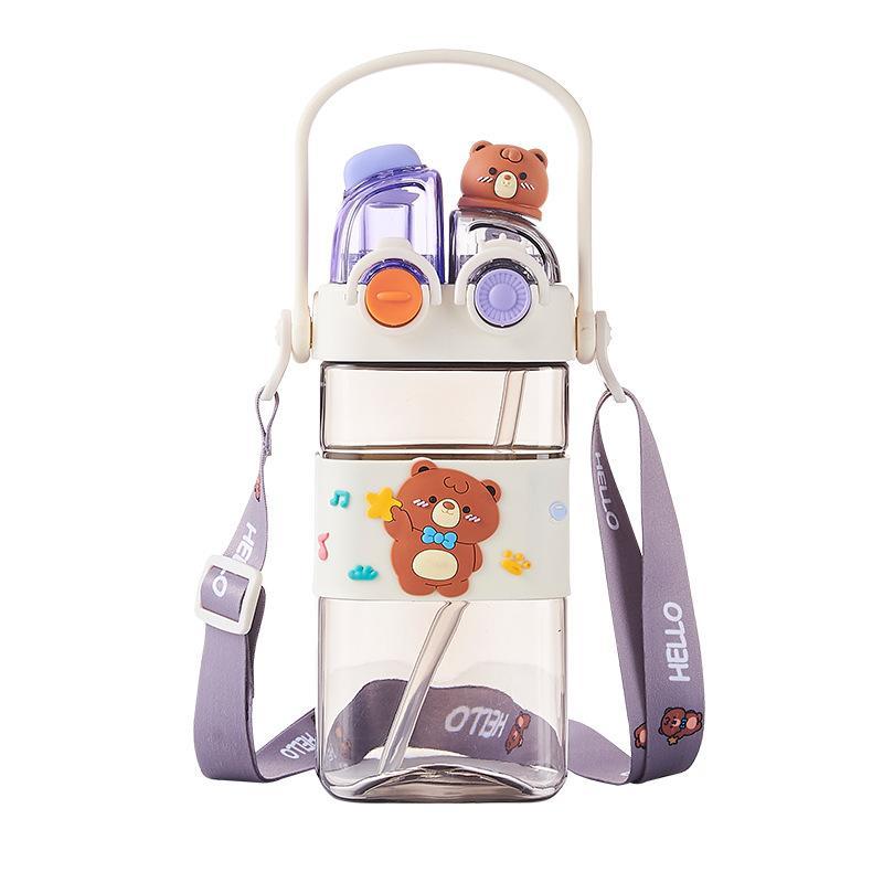 580ml Cartoon Plastic Water Bottle With Strap BPA Free Portable Creative Durable Kids Student Drinking Bottle