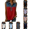 Haut Débardeur en Patchwork de Denim avec Col Boutonné et Coupe Décontractée pour Femme Convient pour un Usage Quotidien et des Tenues de Bureau