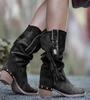 Bohemian Mid-calf Boots Women New 2026 Winter Ethnic Rivet Tassel Boots Woman Faux Suede Pointed Thick Heel Shoe Booties Female