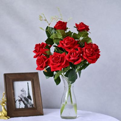 Simulation Flower Rose Bouquet 7 Heads Flannel Rose Wedding Flower Arrangement Table Hand Bouquet Home Decoration Photography Props