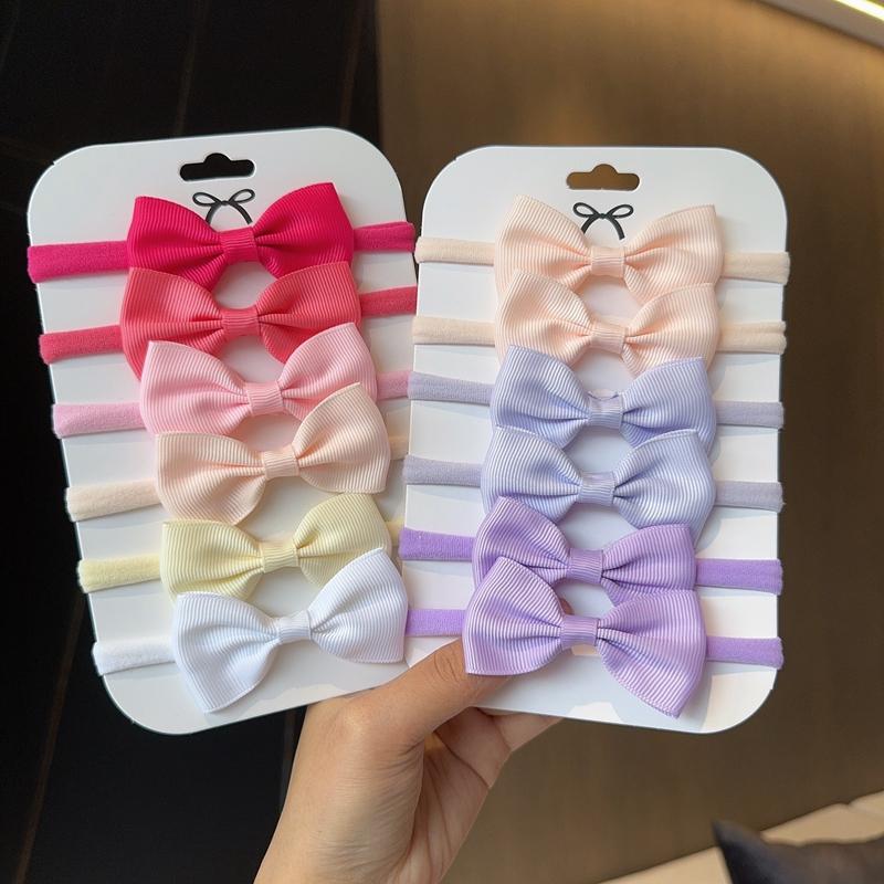 6Pcs/Set Solid Color Kids Headwear Elastic Hair Bands for Baby Cute Ribbon Bowknot Headband Infant Girls Hair Accessories