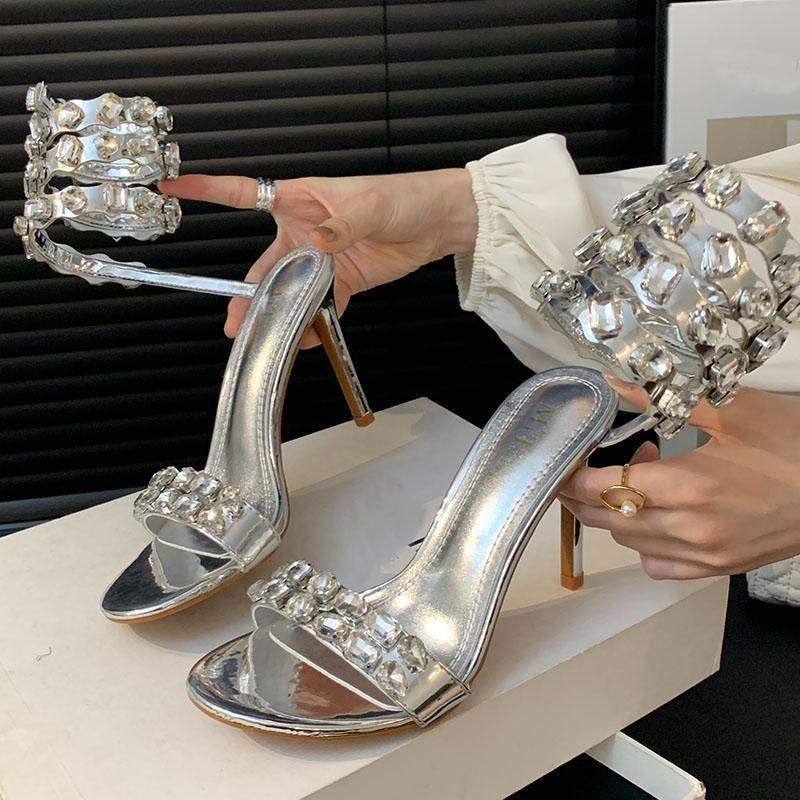 Fashion Luxury Crystal Footwear Pumps Women Thin Heels Shoes New In 2025 Female Peep Toe Fashion Rhinestones Ladies High Heels Shoes