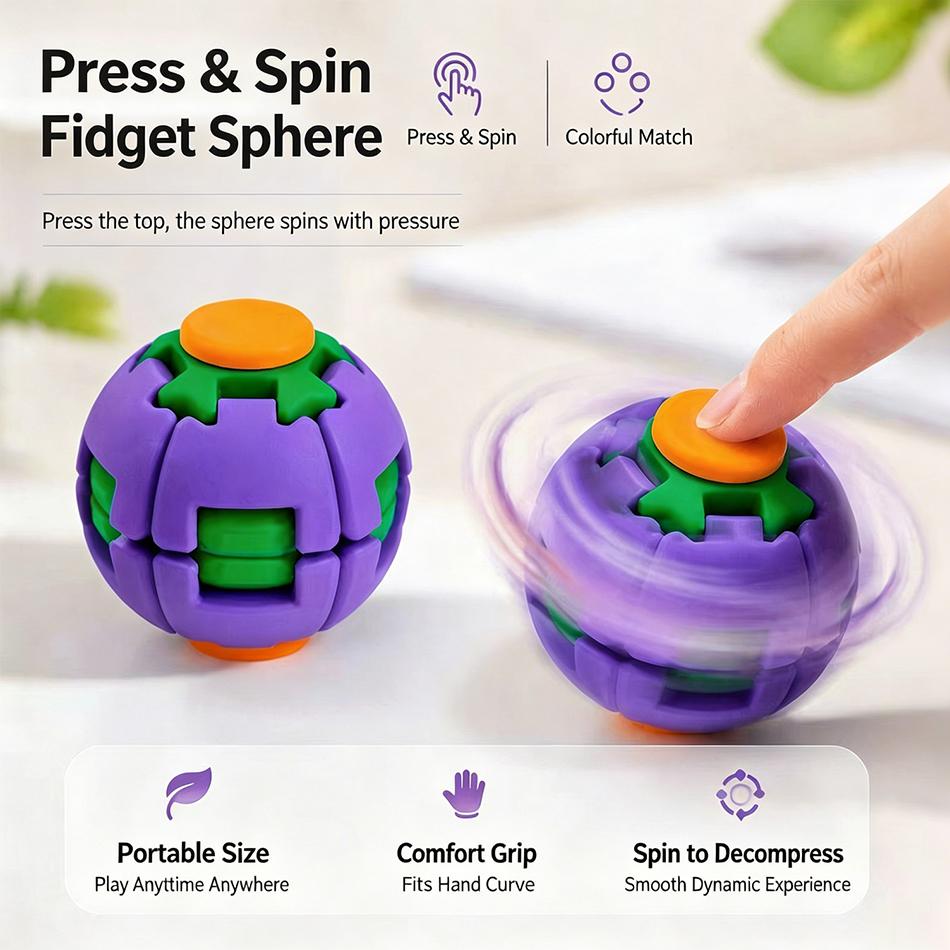 New Upgrade Press Spin Transform Fidget Ball 3D Printed Fingertip Gear Gyro Stress Relief Sensory Desktop Decor Novelty Ornament