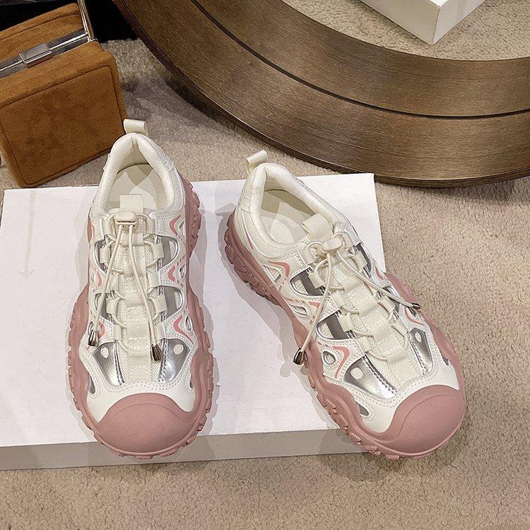 

White Deer same ugly cute shoes women s shoes 2025 summer new outdoor hiking shoes casual dad sports shoes 40 розовый