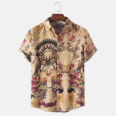 Camicia da Uomo Estiva Moda Stile Etnico Stampata Manica Corta con Bavero
