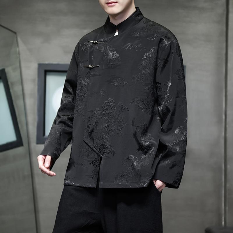 Chinese Style Jacket Mandarin Collar Tai Chi Uniform Hanfu Kung Fu Traditional Vintage Hanfu Coat Men Retro Style Tang Suit Robe