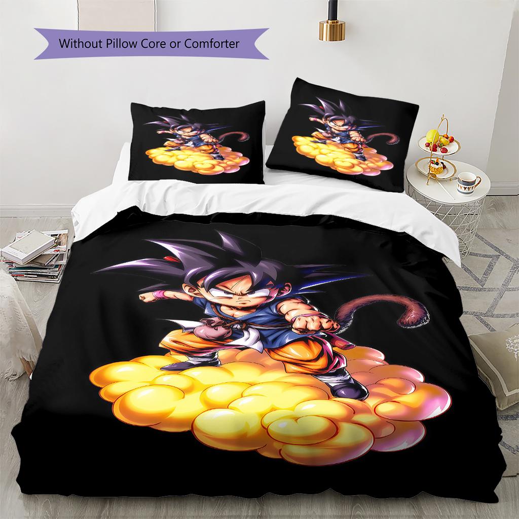Lenjerie de pat cu model Son Goku, Set cu cuvertură, Husă de cuvertură, Față de pernă, Cadou de casă, Cadou de ziua de naștere (1 * husă de pilotă + 2 * fețe de pernă, fără miez)