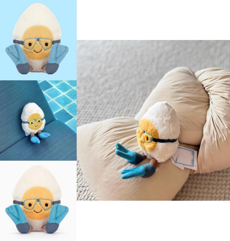 Plush Water Boiled Egg Doll With Diving Mask For Kids Gift And Bag Accessory