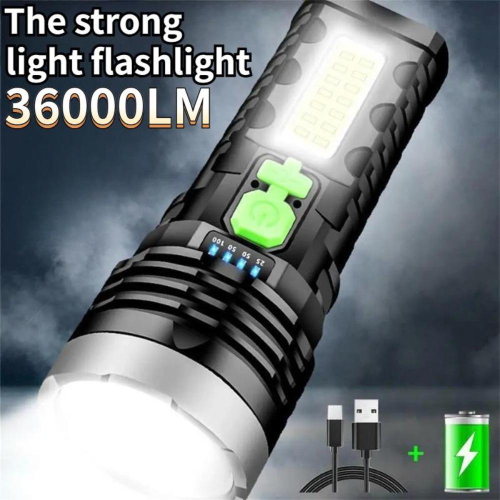 50W USB Flashlight Rechargeable 4 Switch Modes Flashlights Waterproof Torch for Camping Hiking Fishing Adventure Emergency