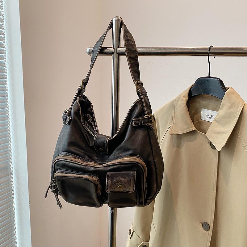 Women's Fashion Washed Old Spice Girl Locomotive Bag Multi-pocket Japanese and Korean Trend Shoulder Bag