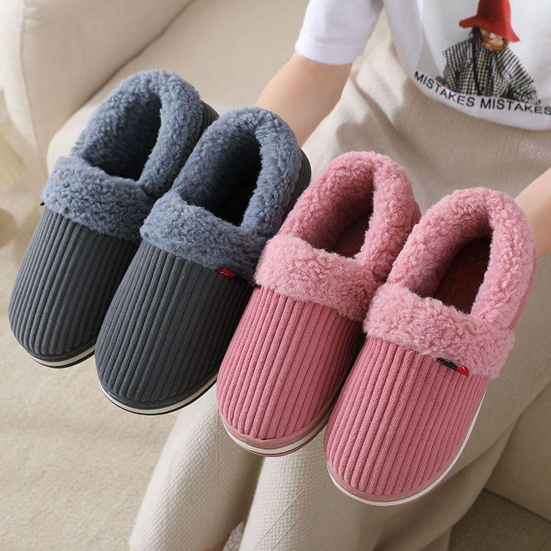 Fashion Winter Couple bag heel slippers Indoor Plush Cotton shoes Fluffy Fur non slip Slippers Men Casual Soft Shoes zapatillas de mujer