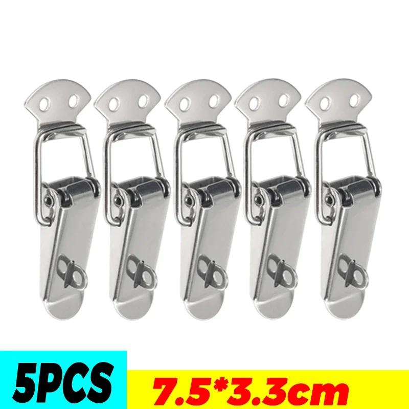 10/1PC Duck Beak Spring Buckle Stainless Steel Door L Lock Hasp Latches Wooden Box Furniture Cabinet Door Spring Buckles Clamps