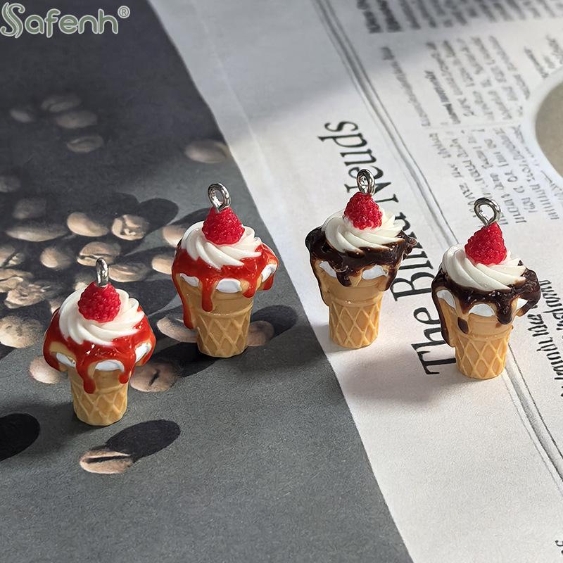 10Pcs DIY Cute Earring Bracelet Accessories Simulated Strawberry Jam Ice Cream Resin 3D Food Pendant For Jewelry Making