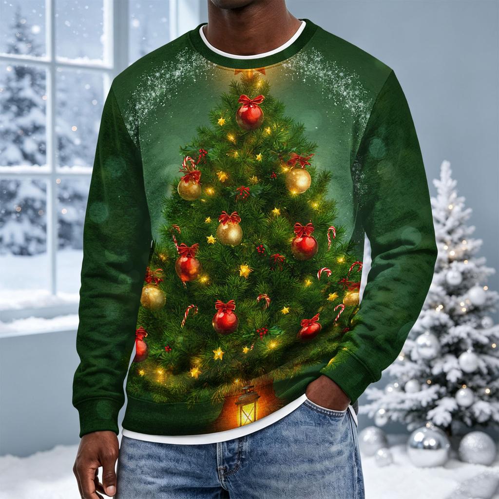 Herren Weihnachtspullover mit Rundhalsausschnitt, ohne Kapuze, Lässiges Pullover-Oberteil für die Feiertage