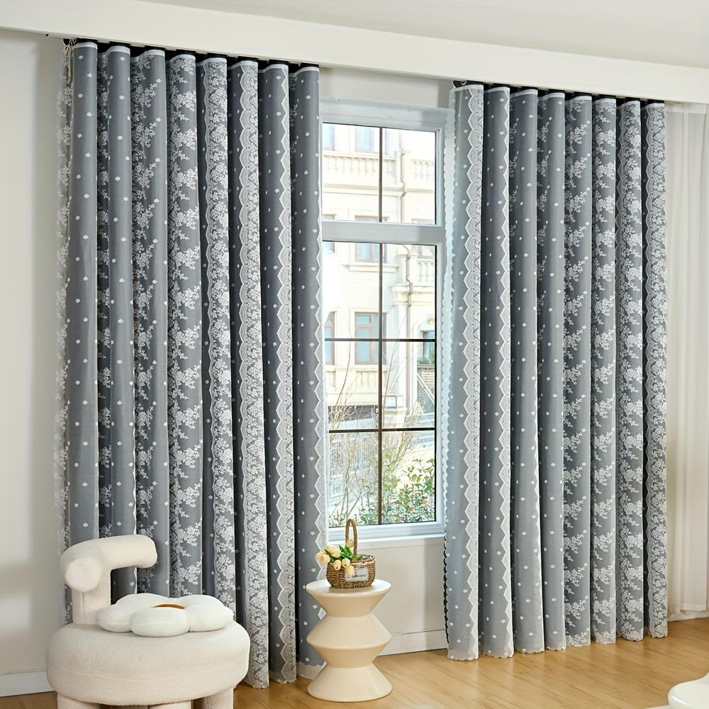 Verduisterende Gordijnen met Bloemenpatroon, Japans Dubbellaags Ontwerp, Zonwerend Gordijn voor Kamerdecoratie, Slaapkamer Accessoire W130xH100cm&Hooks tape top