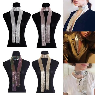 Aluminium Alloy Party Punk Statement Sparkly Sequins Scarf Ladies Cocktail Neck Collar Long Choker KTB