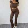 Women's 2 Piece Lounge Outfits Short Sleeve Crop Top High Waisted Flared