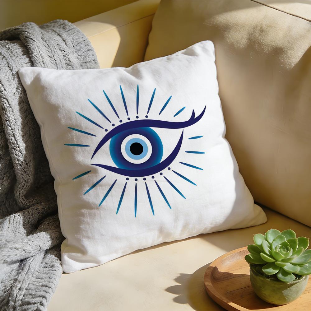 Cushion Cover Washed Linen Soft Breathable Decorative Case for Sofa Home Pillow Cover Evil Eye Symbol Art Print