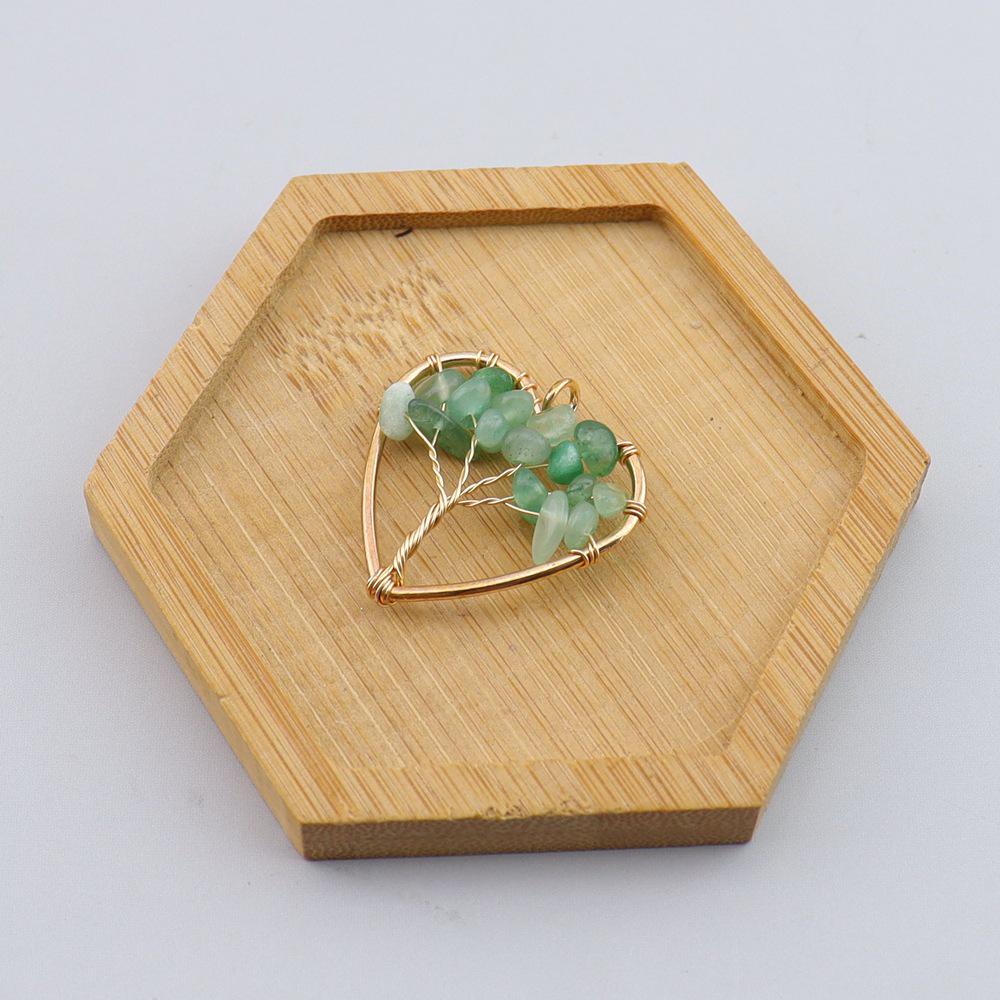 Seven-Color Natural Crystal Tree of Life Heart Pendant Necklace N743