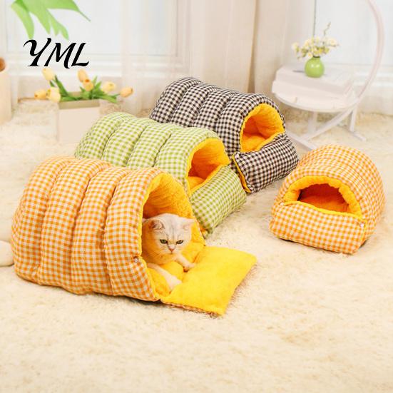 Non-slip Bottom Cat Hideaway Plush Cave Bed, Warm Enclosed Bed with Anti-slip Bottom, Cozy Pet Tent for Cats Hideaway, Washable Indoor Hiding Sleeping